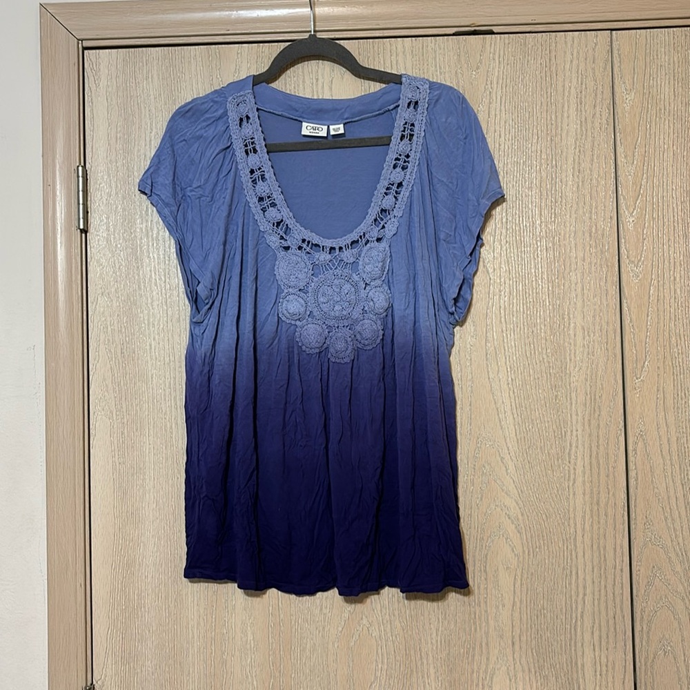 Blue Ombré Blouse w/ crochet detailing